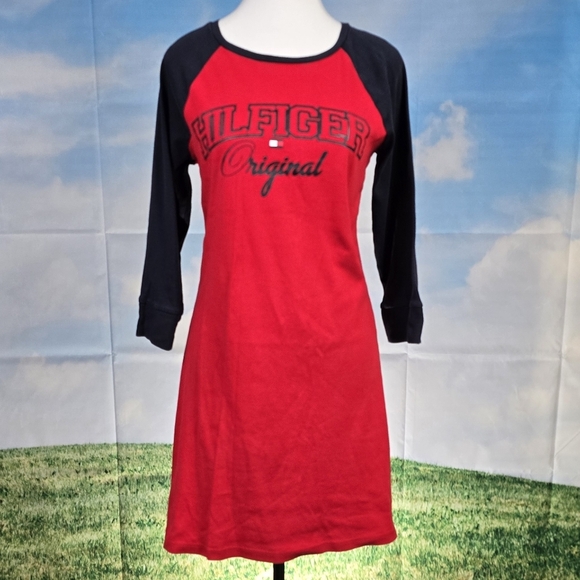 TOMMY HILFIGER | 100% COTTON CREW NECK QUARTER SLEEVE CASUAL SHIRT DRESS - Picture 4 of 16